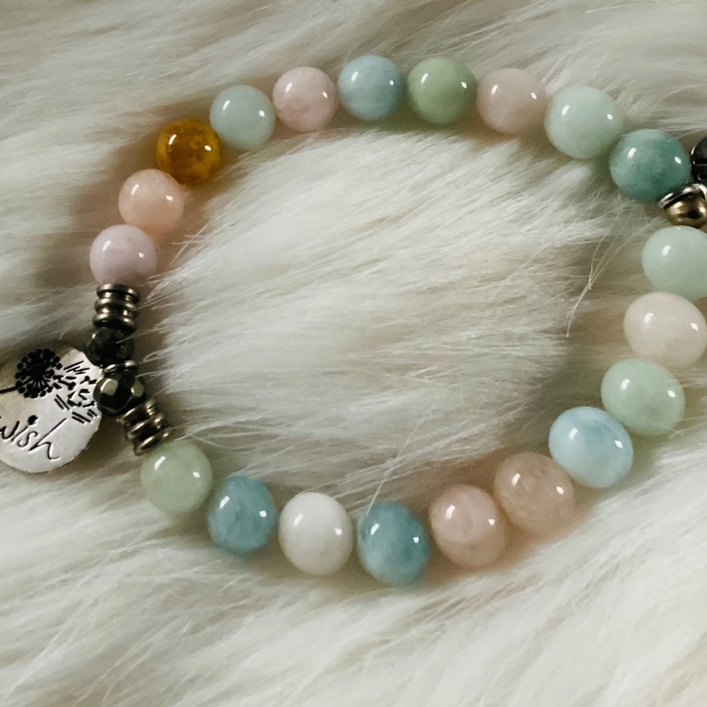 Multicolored white green, pink orange beaded statement bracelet